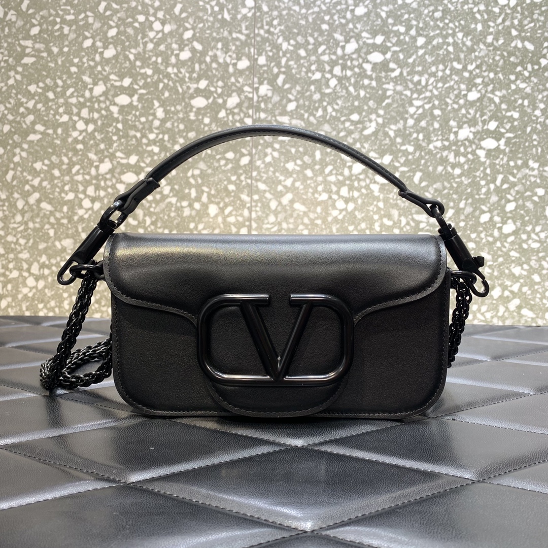 Valentino Garavani Loco Small Shoulder Bag in Black Calfskin Leather